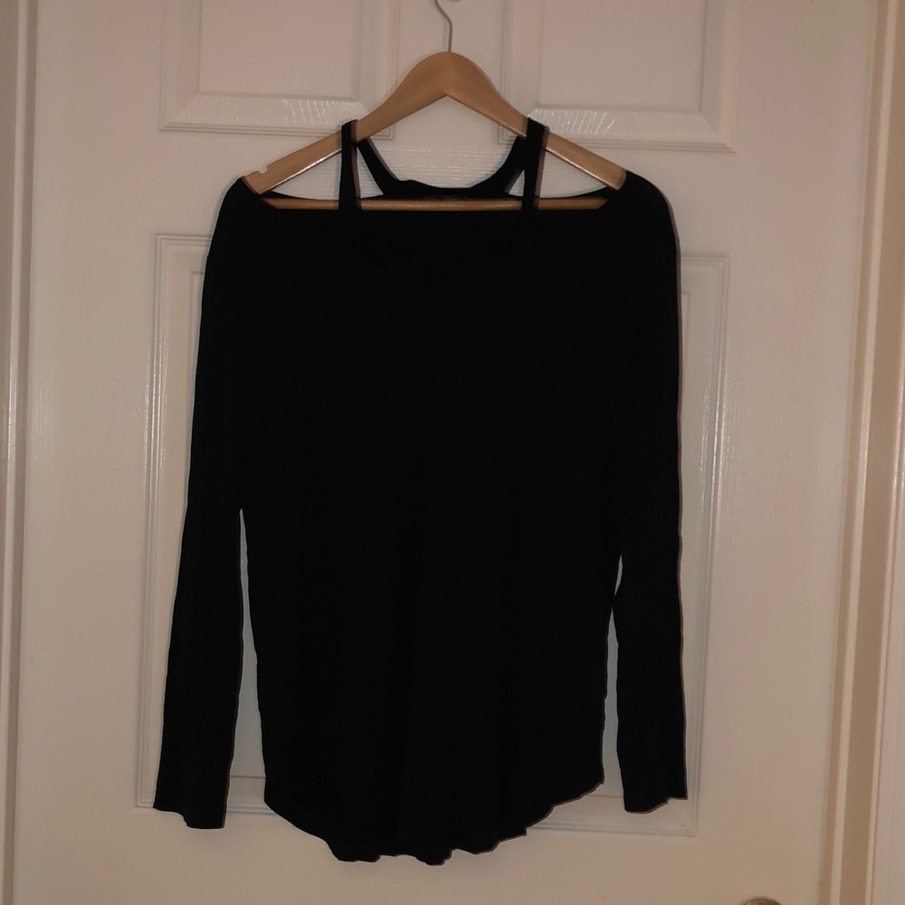 Flowy cold shoulder black top